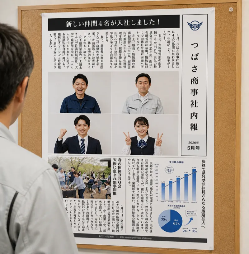 掲示されたA3の新聞を読む