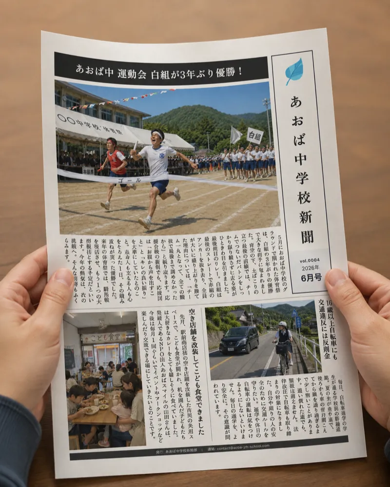 印刷したA4の新聞を手に取って読む